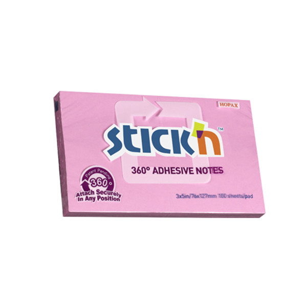 Sticky Notes 76 x 127mm | 360 degrees adhesive edge pink | Stick'n 201759 - 1