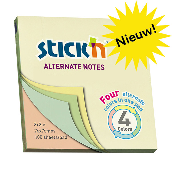 Sticky Notes 76 x 76mm | 100 sheets pastel coloured | Stick'n 201840 - 1
