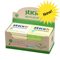 Stick'n assorted pastel recycled self-adhesive notes, 76mm x 76mm (12-pack) 201853