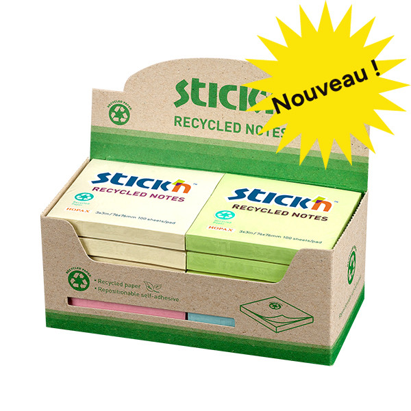 Stick'n assorted pastel recycled self-adhesive notes, 76mm x 76mm (12-pack) 201853 - 1