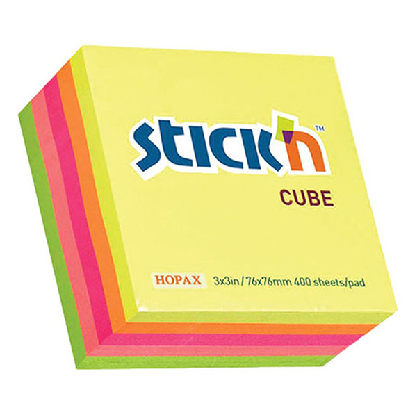 Stick'n neon mix self-adhesive notes cube, 400 sheets, 76mm x 76mm 21012 201743 - 1