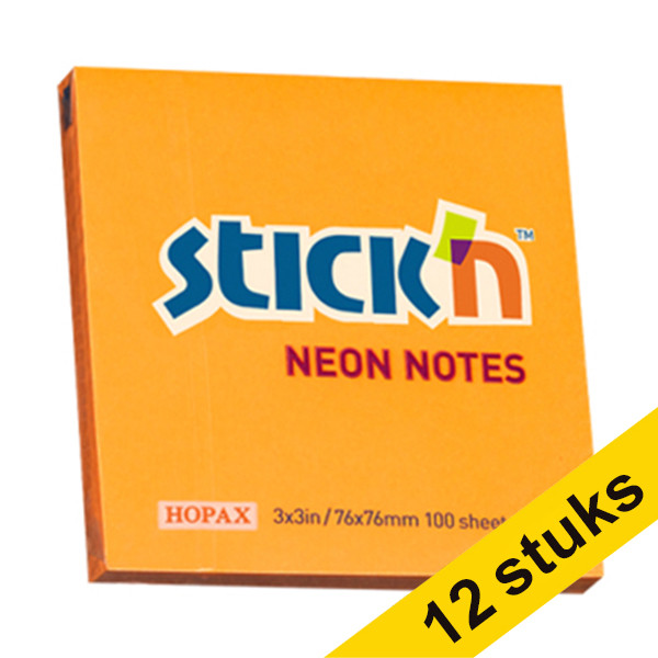 Stick'n neon orange notes 76mm x 76mm (12-pack)  201730 - 1