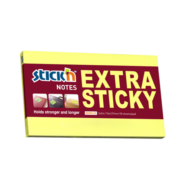 Stick'n neon yellow extra sticky notes 76mm x 127mm 21674 201705 - 1