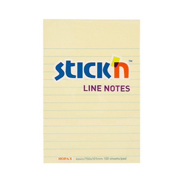 Stick'n pastel yellow lined notes, 102mm x 152mm 21056 404014 - 1