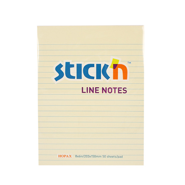 Stick'n pastel yellow lined notes, 203mm x 152mm 21038 404015 - 1