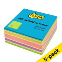 Sticky Notes 76 x 76mm | 400 sheets neon cube | 123ink | 5-pack