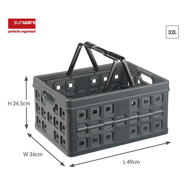 Storage crate with handles (32 litre, grey) | Sunware Folding 216549 - 2