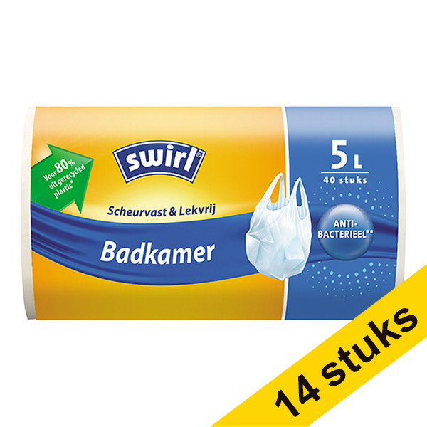 Bin bag (5L) with handle | Swirl Antibacterial Bathroom | 40-pack x14 SSW00109 - 1