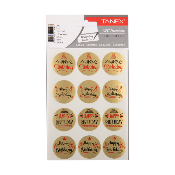 Tanex Happy Birthday gold stickers (2 x 12-pack) TNX-332 404137 - 1