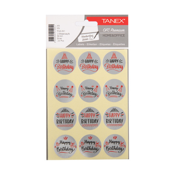 Tanex Happy Birthday silver stickers (2 x 12-pack) TNX-331 404136 - 1