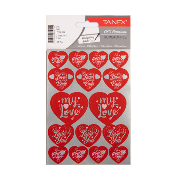 Tanex Love Series red hearts stickers (2 x 16-pack) TNX-342 404138 - 1