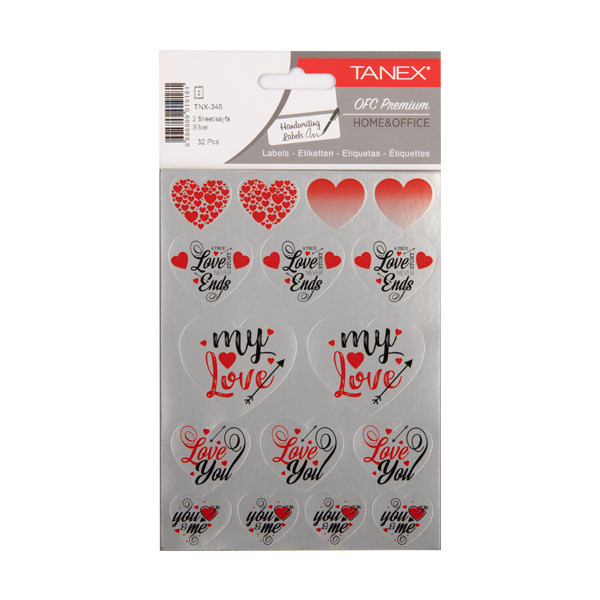 Tanex Love Series silver hearts stickers (2 x 16-pack) TNX-345 404139 - 1