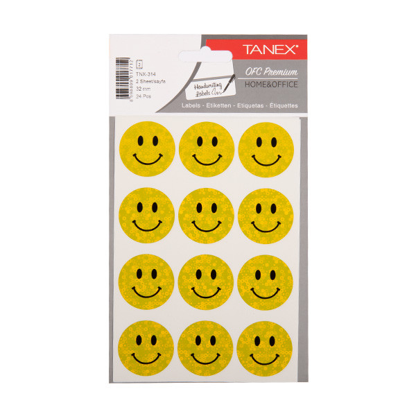 Tanex Smiling Face large yellow holographic stickers (2 x 12-pack) TNX-314 404128 - 1