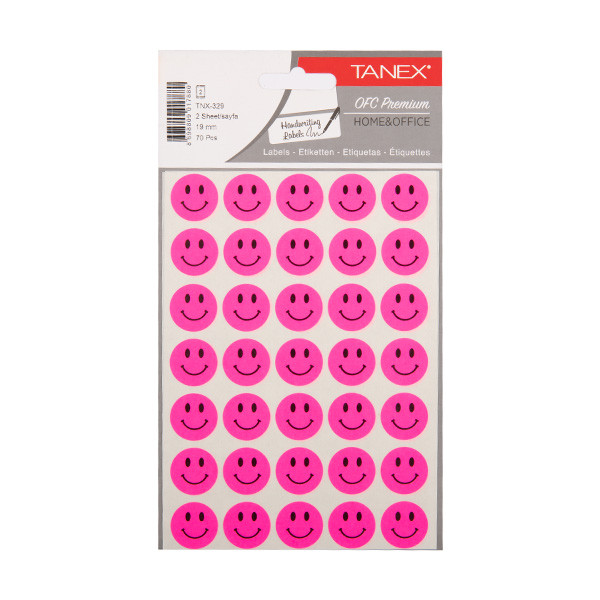 Tanex Smiling Face small neon pink stickers (2 x 35-pack) TNX-329 404135 - 1