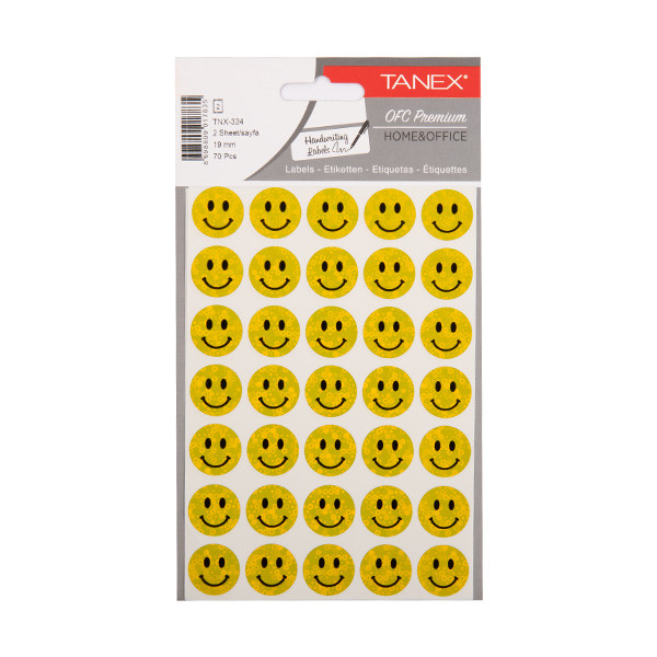 Tanex Smiling Face small yellow holographic stickers (2 x 35-pack) TNX-324 404130 - 1