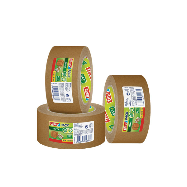 Tesa Eco Strong Adhesive brown paper packing tape, 50mm x 50m (3 rolls)  203304 - 1
