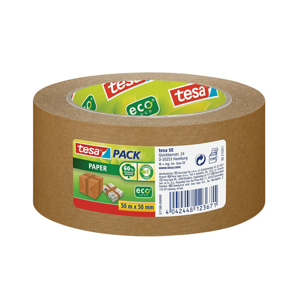Tesa Eco brown paper packing tape, 50mm x 50m (1 roll) 57180-00000-04 202373 - 1