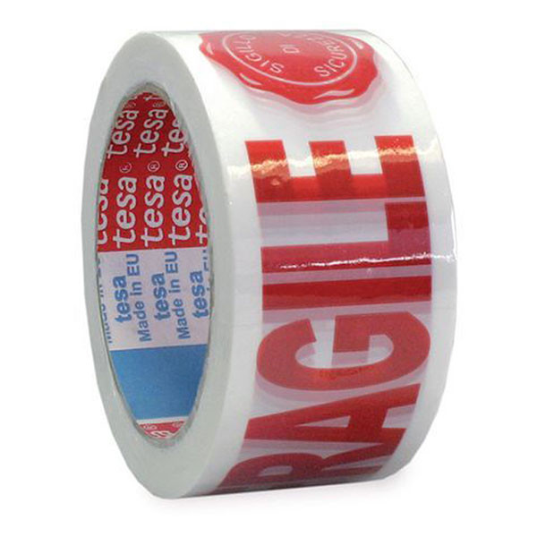 Tesa 'Fragile' white warning tape, 50mm x 66m (1 roll) 07024-00018-03 202386 - 1