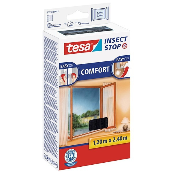 Tesa Insect Stop Comfort black window fly screen, 120cm x 24cm 55918-00021-00 STE00010 - 1