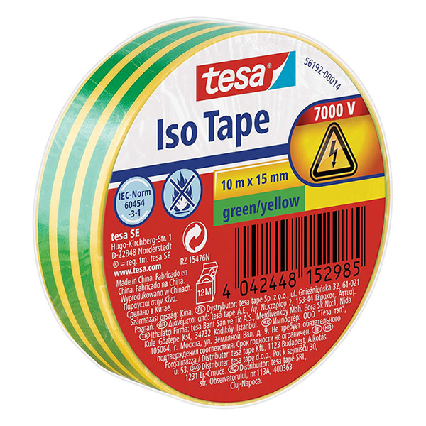 Insulation tape 15mm x 10m (green/yellow) | Tesa 203392 - 1