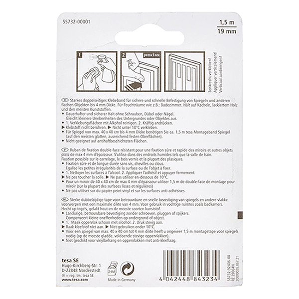 Mounting tape 19mm x 1.5m (for mirrors) | Tesa Powerbond 203385 - 3