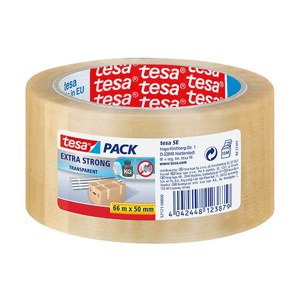Tesa Pack Extra Strong transparent packaging tape, 50mm x 66m (1 roll) 203401 - 1