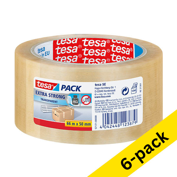 Tesa Pack Extra Strong transparent packaging tape, 50mm x 66m (6 rolls) 203402 - 1