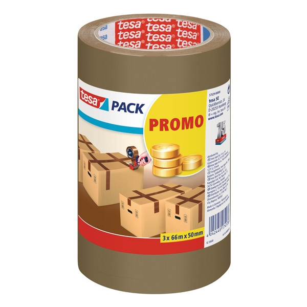 Tesa Pack brown standard packing tape, 50mm x 66m (3 rolls) 57529-00000-01 202333 - 1