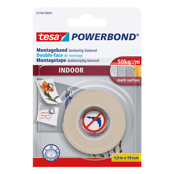 Tesa Powerbond Indoor double-sided mounting tape, 19mm x 1.5m 55740 202382 - 1