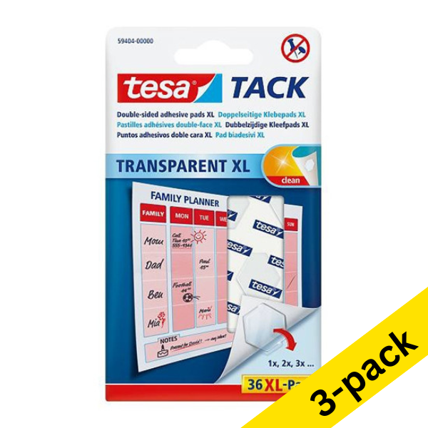 Tesa Tack transparent XL adhesive pads (3 x 36-pack) 203371 - 1