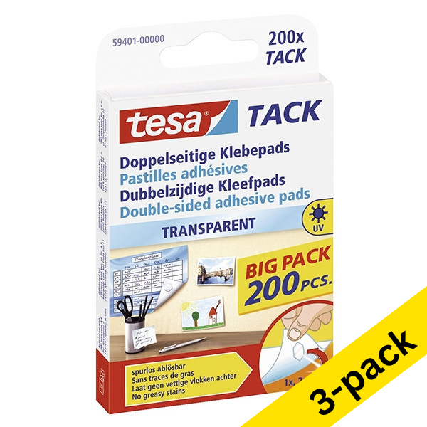 Tesa Tack transparent adhesive pads (3 x 200-pack) 203370 - 1