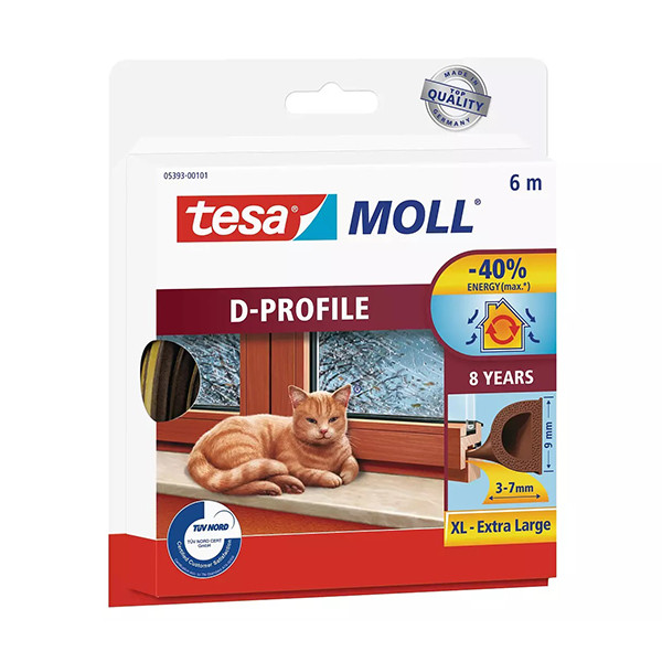 Tesa TesaMoll Classic D-profile Brown weather strip 9mm x 6m 05393-00101-00 203317 - 1