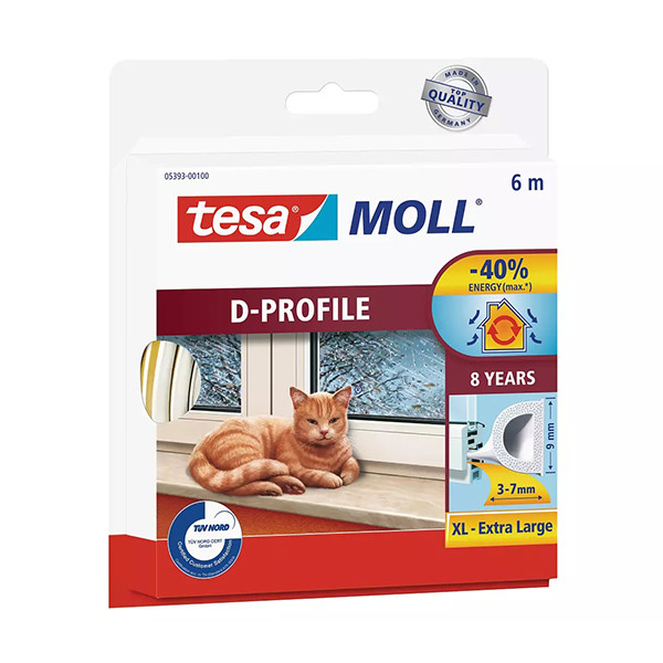 Tesa TesaMoll Classic D-profile white draft strip, 9mm x 6m 05393-00100-00 203316 - 1