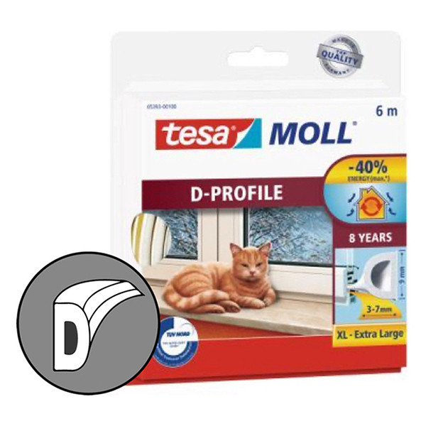 Tesa TesaMoll Classic D-profile white draft strip, 9mm x 6m 05393-00100-00 203316 - 2