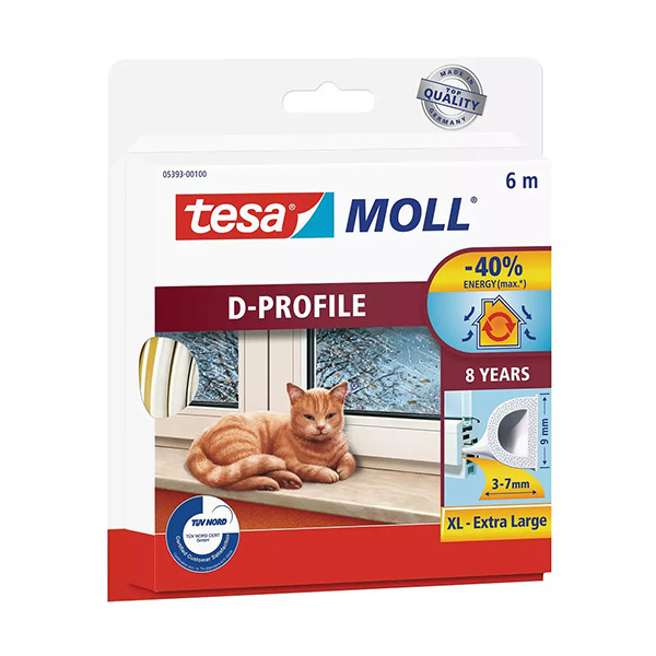 Tesa TesaMoll Classic D-profile white draft strip, 9mm x 6m 203316 - 1