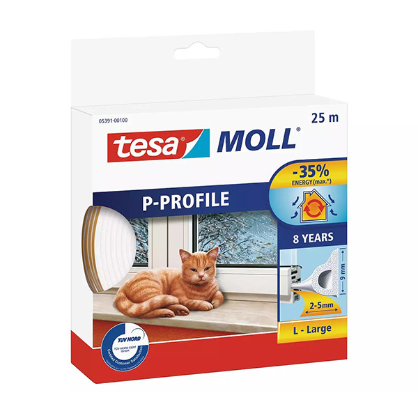 Tesa TesaMoll Classic P-profile White draft strip 9mm x 25m 05391-00100-00 203312 - 1