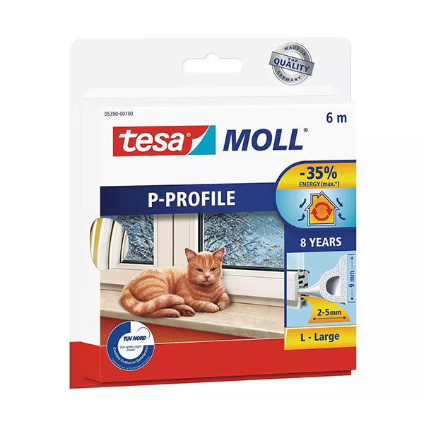 Tesa TesaMoll Classic P-profile White draft strip 9mm x 6m 05390-00100-00 203310 - 1