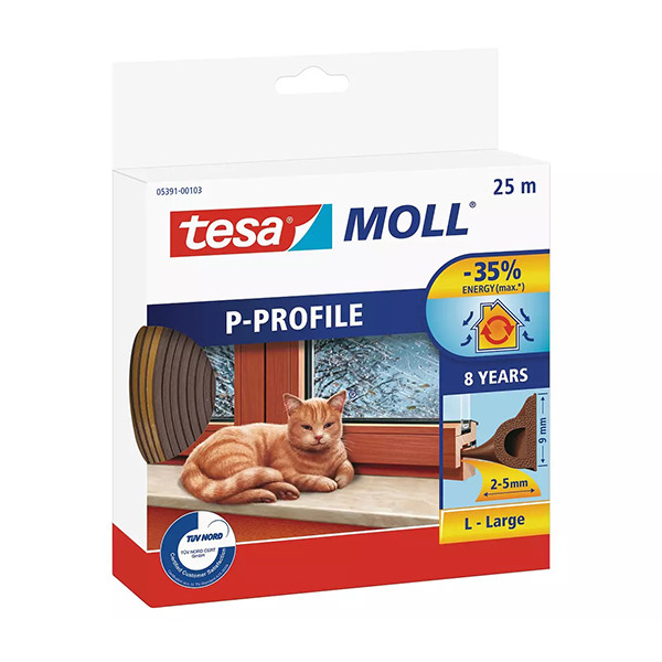 Tesa TesaMoll Classic P-profile brown weather strip 9mm x 25m 05391-00101-00 203313 - 1