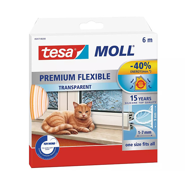 Tesa TesaMoll Premium Flexible transparent draft strip, 9mm x 6m 05417-00200-02 203305 - 1