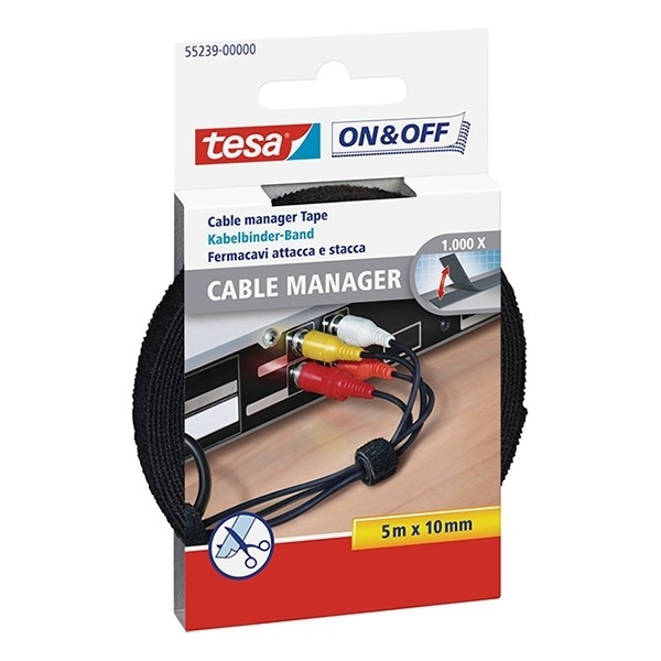 Tesa Velcro black cable manager, 10mm x 5m 55239 202350 - 1