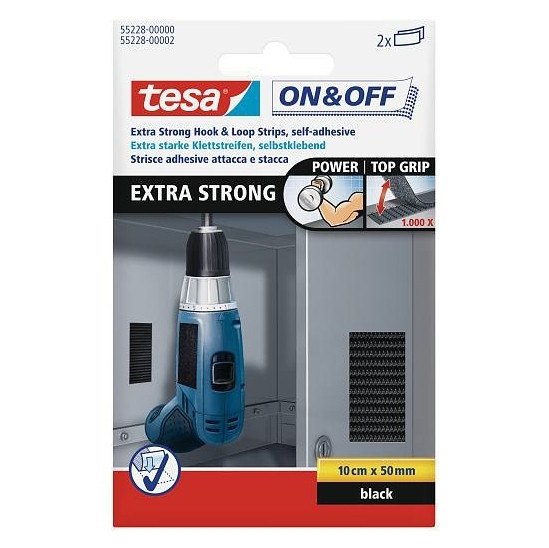 Tesa Velcro black extra strong strips, 50mm x 10cm (2-pack) 202347 - 1