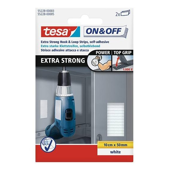 Tesa Velcro white strips extra strong, 50mm x 10cm (2 strips) 55228-03 202348 - 1