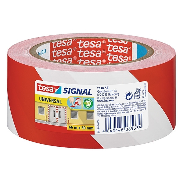 Warning tape 50mm x 66m | Tesa Signal red/white 202255 - 1