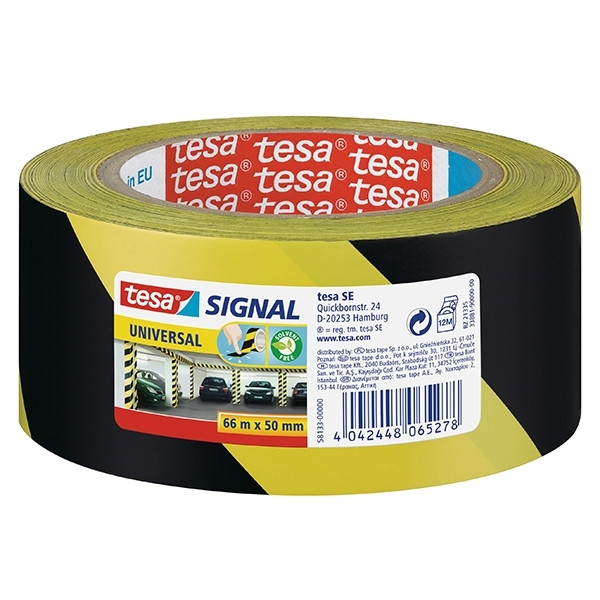 Warning tape 50mm x 66m | Tesa Signal yellow/black 202256 - 1