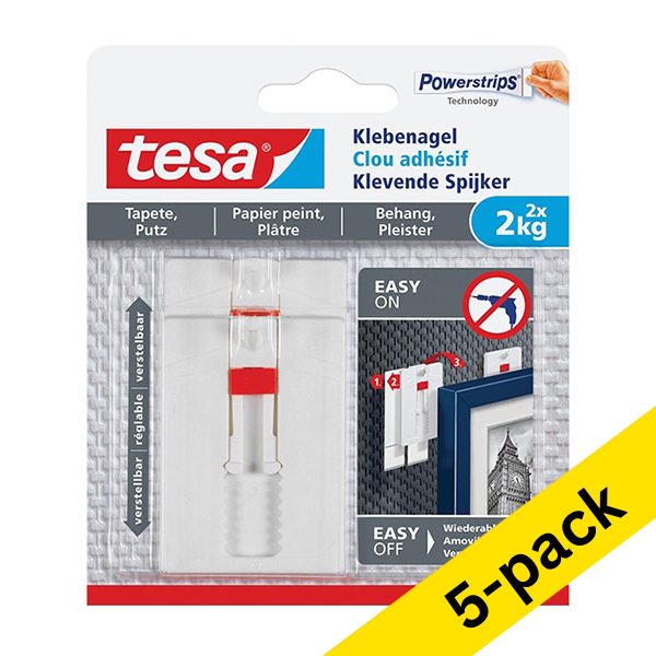 Tesa adjustable adhesive nail for sensitive surfaces, 2kg (5 x 2-pack) 203346 - 1