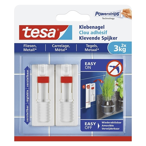 Tesa adjustable adhesive nail for tiles and metal, 3kg (2-pack) 202298 - 1