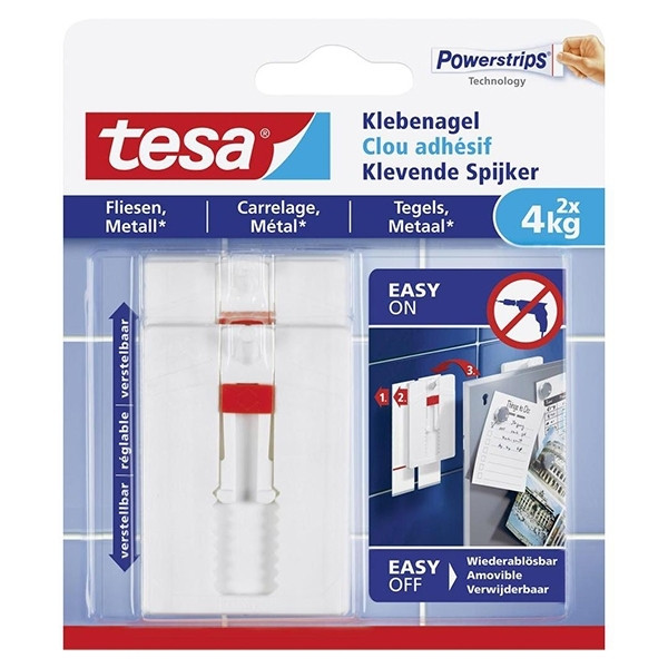 Tesa adjustable adhesive nail for tiles and metal, 4kg (2-pack) 202299 - 1