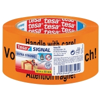 Tesa orange warning tape fragile handle with care, 50mm x 66m 581320 202257