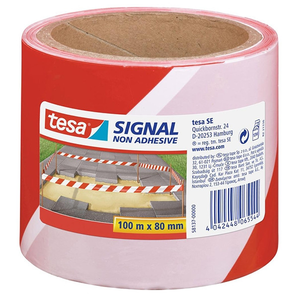 Tesa red/white non-adhesive barrier tape, 80mm x 100m 58137 58137-00000-01 5813700 202258 - 1