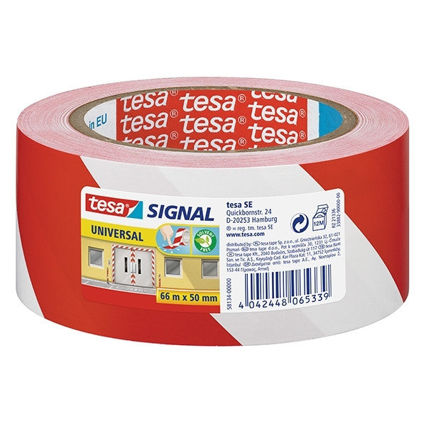 Tesa red/white warning tape, 50mm x 66m 58134 58134-00000-01 5813400 202255 - 1